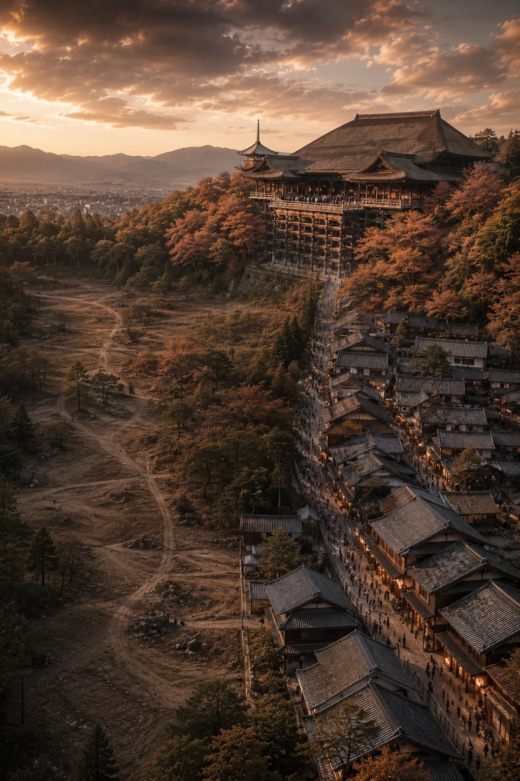 右は清水寺の門前町、左は手つかずの斜面